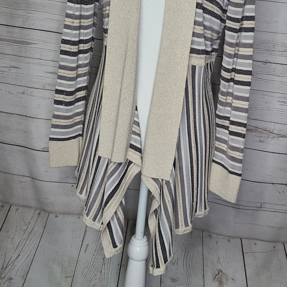 Whbm Grey & Gold Striped Open Front Cardigan - image 6